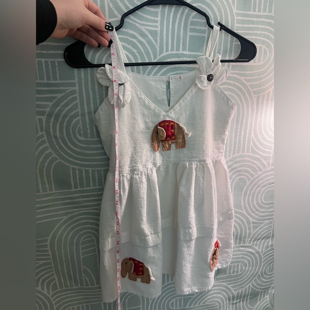 Girls White Elephant Appliqué Dress | Size 6 | Boho Tiered